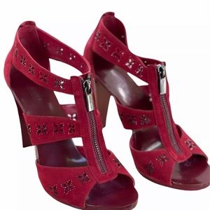 Michael Kors Berkeley Berkley Floral T-Strap Sandal Red Suede